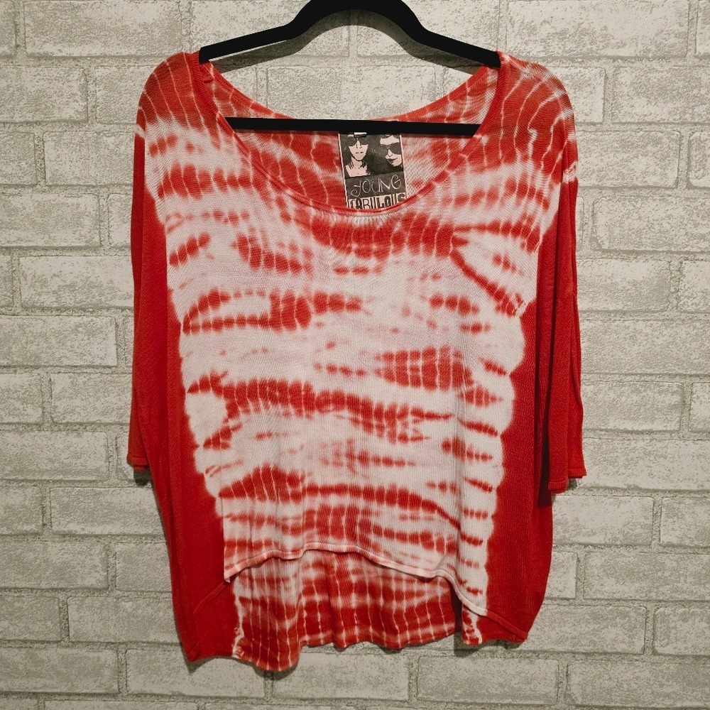 Young Fabulous & Broke Red White Tie Dye High Low Lightweight Sweater Small